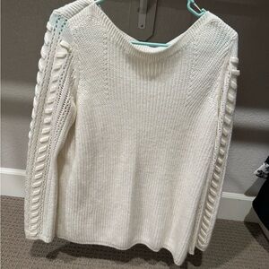 St. John's Bay Cream Sweater with Textured Sleeves